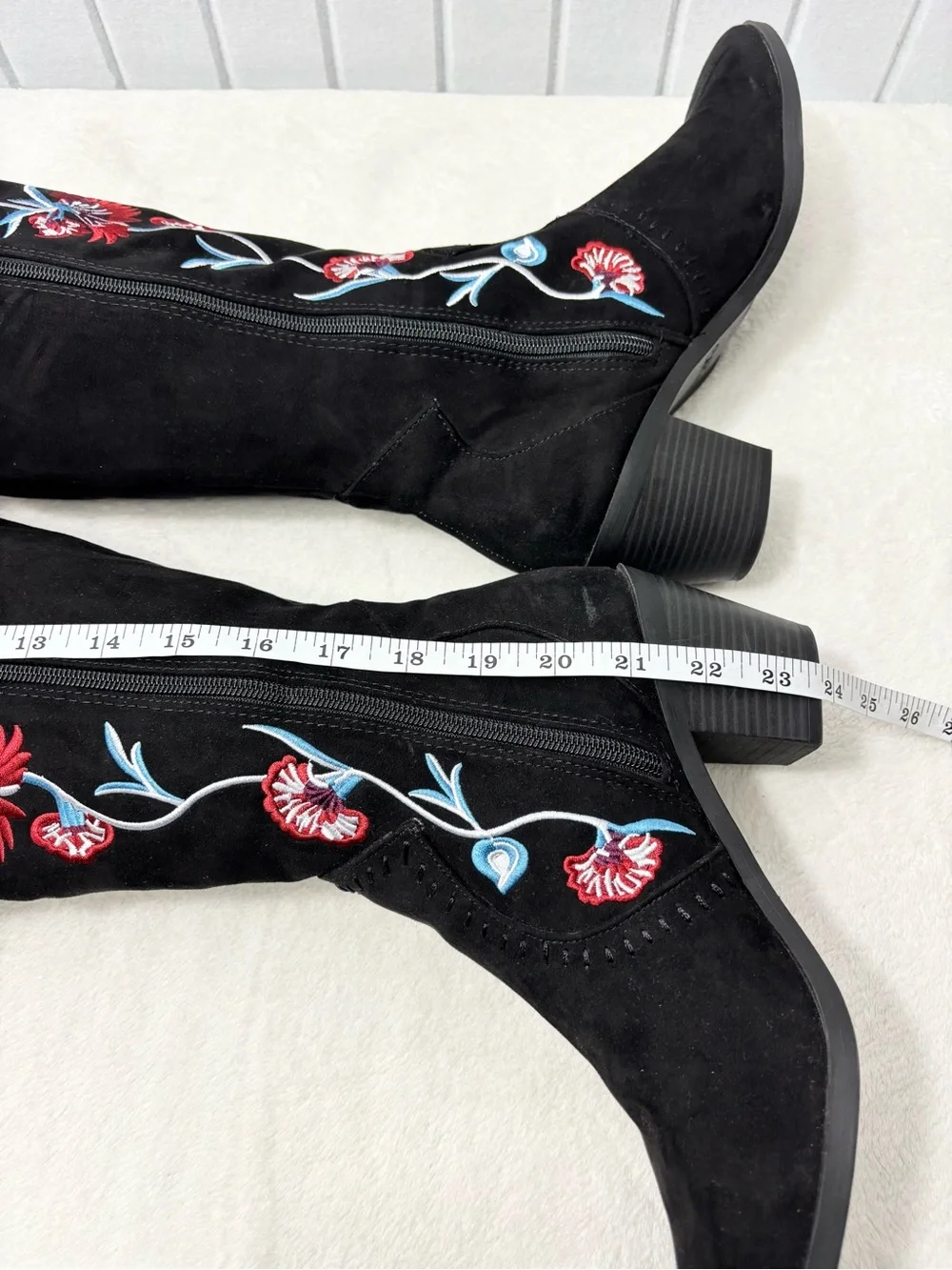Carlos Santana Alexia Over the Knee Boots Womens 9.5M Black Floral Embroidered - Picture 7 of 16